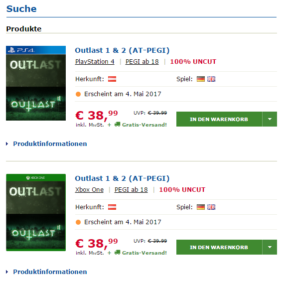 Outlast 2 Release - Listung auf Gameware.at
