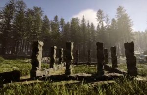 Sons of the Forest – Überlebens-Crafting & Basisstrategien für die Wildnis Spielszene aus Sons of the Forest mit selbstgebauter Holzbasis im dichten Wald, aufgenommen während des Craftings und Basisaufbaus.